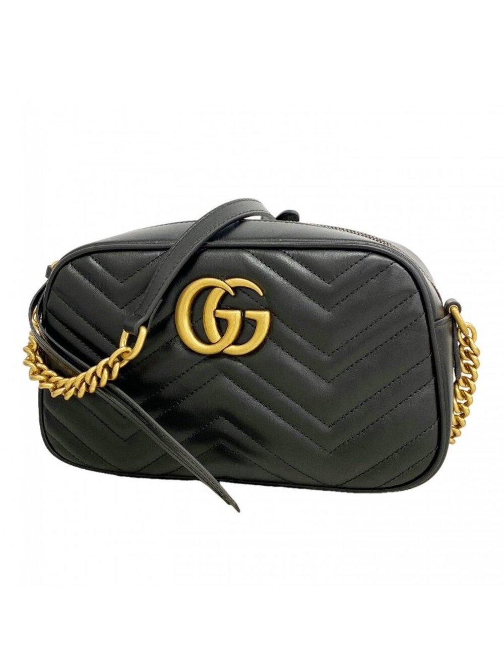 Gucci Shoulder Bag GG Marmont Leather Black Gold - Picture 1 of 7